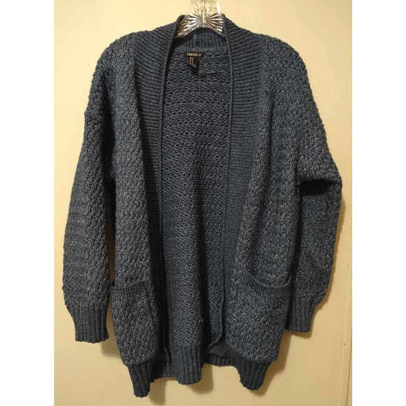 Forever 21 Sweaters - Forever 21 | Blue Thick Open Cardigan Pockets Size Medium
